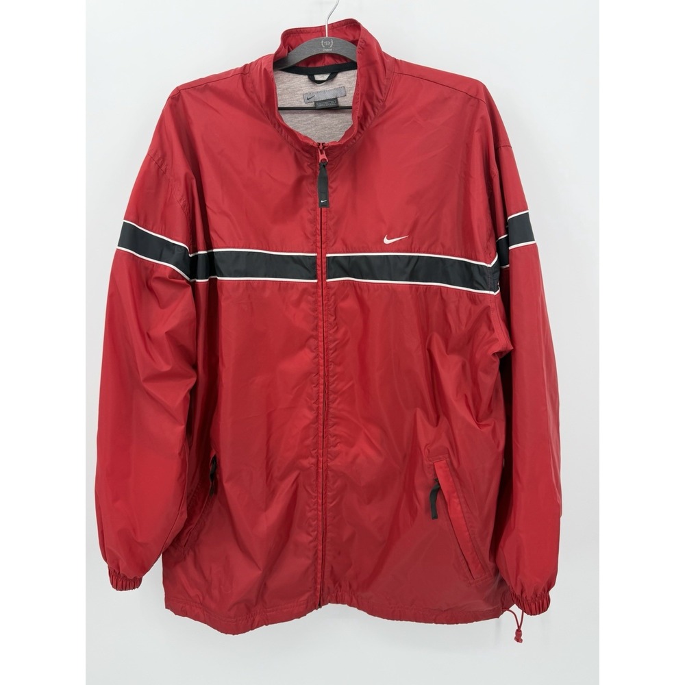 Nike Vintage Jacket Jersey Lined Red Windbreaker Zip Black Stripe‎ Size X-Large